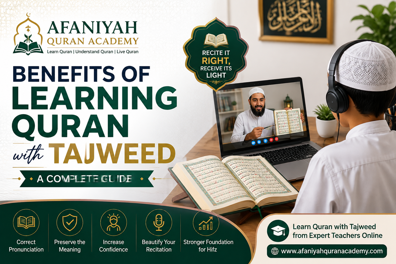 Student learning Quran with Tajweed from an online Quran teacher